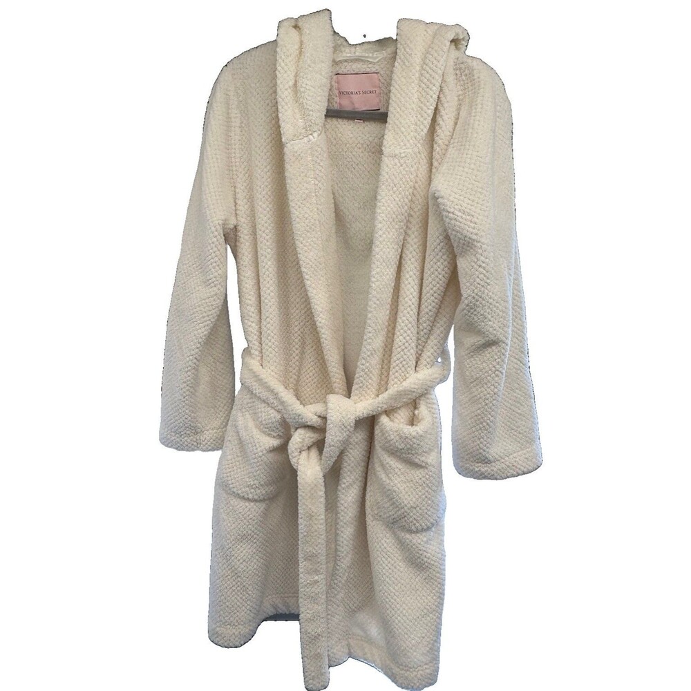Victoria's Secret White Bear Ears Sleeping Eyes Plush Robe Size Medium Cozy